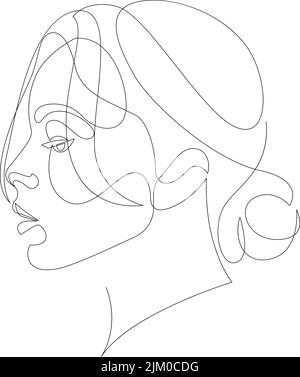 Portrait de femme avec petit pain. Illustration de lignes vectorielles mode. Mise en plan d'une ligne Illustration de Vecteur