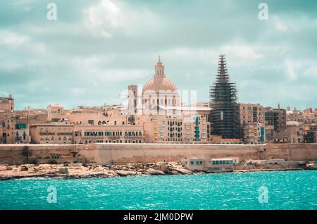 A beautiful view of St. John's Co-Cathedral and tigne Point, Manoel Island, Malta Stock Photo