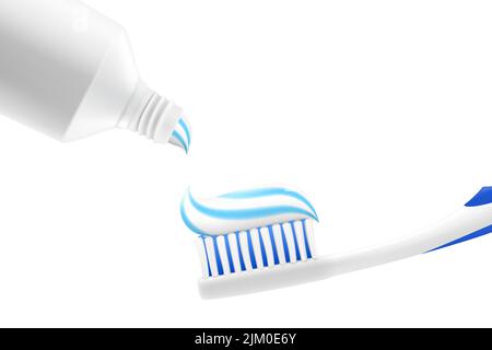 Dentifrice avec brosse, tube maquette vierge. Soins dentaires, blanchiment, brossage et soins orthodontiques. Illustration réaliste à 3D vecteurs Illustration de Vecteur