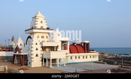 Vue du Mahatma Gandhi Mandapam à Beachside, Kanyakumari, Tamilnadu, Inde. Banque D'Images