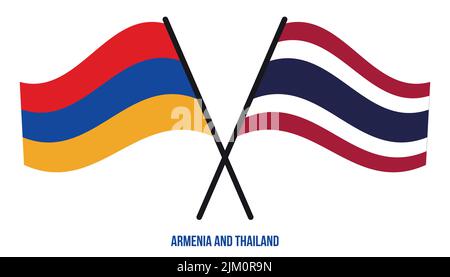 Armenia et Thaïlande drapeaux croisés et de style à plat. Proportion officielle. Corriger les couleurs. Illustration de Vecteur