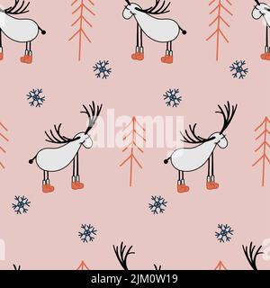 Papier numérique sans couture pour les enfants. Motif sans couture avec des dépôts. Renne. Style scandinave. Fond rose clair.illustration vectorielle moderne pour t Illustration de Vecteur