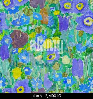 Motif sans couture huile de jardin peinture bleue florale couleurs peinture et texture toile Illustration de Vecteur