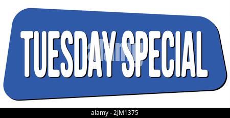 TEXTE SPÉCIAL DU MARDI inscrit sur le timbre bleu trapèze. Banque D'Images