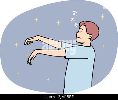 Homme dans le sommeil de pyjama la nuit. Jeune homme endormi dans un pyjama marchant dans le sommeil. Illustration vectorielle. Illustration de Vecteur