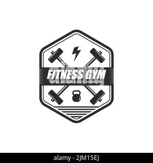 Power Gym centre de fitness logo design badge vecteur avec style rustique , le meilleur pour la salle de gym centre de fitness illustration vectorielle Illustration de Vecteur