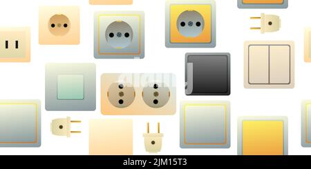 Prises et interrupteurs. Appareils électriques pour réseaux domestiques. Pièces de rechange pour travaux d'électricien. Isolé sur fond blanc. Vecteur. Illustration de Vecteur