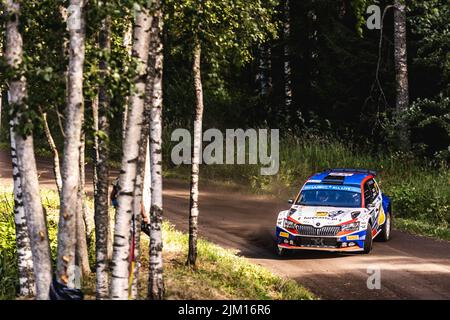 Finlande, 04/08/2022, 27 PAJARI Sami (fin), MALKONEN Enni (fin), Skoda Fabia Evo, action pendant le rallye Finlande 2022, 8th tour du Championnat du monde de voitures de rallye 2022 de la CMR, de 4 août à 7, 2022 à Jyvaskyla, Finlande - photo Nikos Katikis / DPPI Banque D'Images