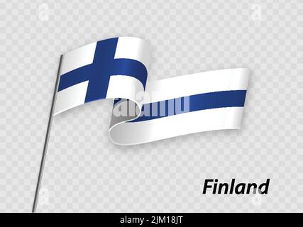 Drapeau de la Finlande sur le mât. Modèle pour la conception du jour de l'indépendance Illustration de Vecteur