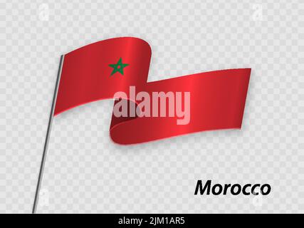 Drapeau du Maroc sur le mât. Modèle pour la conception du jour de l'indépendance Illustration de Vecteur