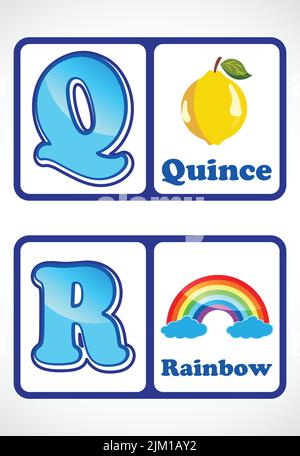 Flashcards à alphabet pour enfants. Carte ABC éducative d'apprentissage préscolaire avec un élément. Illustration de Vecteur