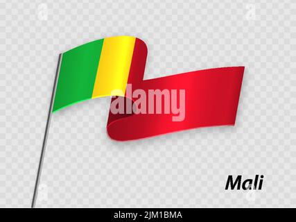 Drapeau du Mali sur le mât. Modèle pour la conception du jour de l'indépendance Illustration de Vecteur