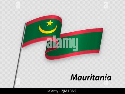 Drapeau de la Mauritanie sur le mât. Modèle pour la conception du jour de l'indépendance Illustration de Vecteur