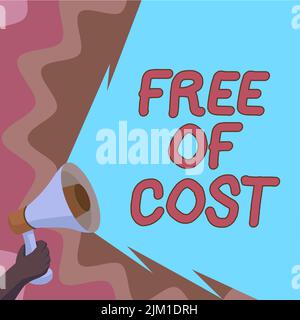 Texte d'écriture libre de coût. Mot écrit sur aucun prix pour une version d'essai ou un échantillon donné promotion Man Holding Megaphone et présentant important Banque D'Images