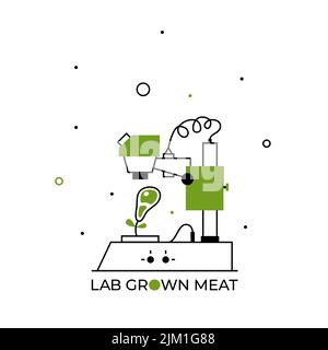 Illustration vectorielle. Le concept de la viande végétale cultivée en laboratoire. Avec préoccupation pour la planète et amour pour les animaux. Illustration de Vecteur