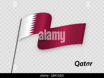 Drapeau du Qatar sur le mât. Modèle pour la conception du jour de l'indépendance Illustration de Vecteur