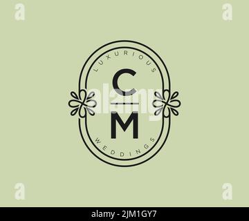 CM initiales lettre mariage monogramme logos modèle, dessin à la main moderne minimalistes et modèles floraux pour cartes d'invitation, Enregistrer la date, élégant Illustration de Vecteur