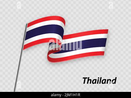 Drapeau de la Thaïlande sur le mât. Modèle pour la conception du jour de l'indépendance Illustration de Vecteur