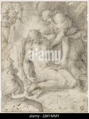 Le Christ mort a pleuré par Jean l'évangéliste et les saintes femmes. Musée : Musée du Louvre, Paris. Auteur: GIULIO CLOVIO. Banque D'Images