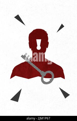 Collage de bannière verticale de type tête ouverte isolé sur fond blanc de peinture Banque D'Images