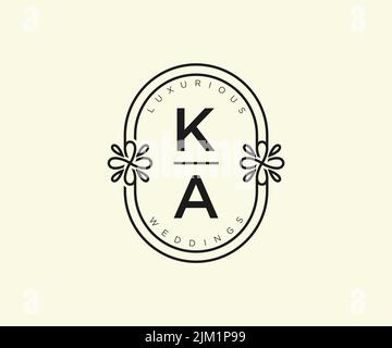 KA initiales lettre mariage monogramme logos modèle, dessin à la main moderne minimalistes et modèles floraux pour cartes d'invitation, Save the Date, élégant Illustration de Vecteur