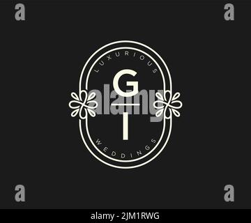 GI initiales lettre mariage monogramme logos modèle, dessin à la main moderne minimalistes et modèles floraux pour cartes d'invitation, Save the Date, élégant Illustration de Vecteur