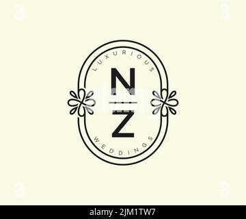 NZ initiales lettre mariage monogramme logos modèle, dessin à la main moderne minimaliste et modèles floraux pour cartes d'invitation, Save the Date, élégant Illustration de Vecteur