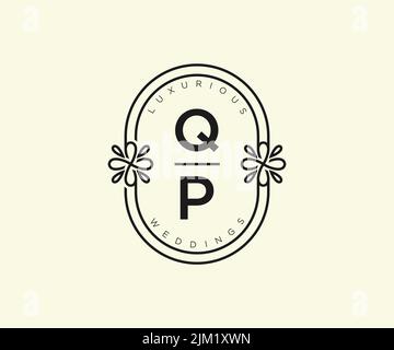 QP initiales lettre mariage monogramme logos modèle, dessin à la main moderne minimaliste et modèles floraux pour cartes d'invitation, Enregistrer la date, élégant Illustration de Vecteur