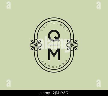 QM initiales lettre mariage monogramme logos modèle, dessin à la main moderne minimaliste et modèles floraux pour cartes d'invitation, Save the Date, élégant Illustration de Vecteur