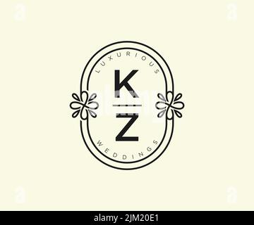 KZ initiales lettre mariage monogramme logos modèle, dessin à la main moderne minimalistes et modèles floraux pour cartes d'invitation, Enregistrer la date, élégant Illustration de Vecteur