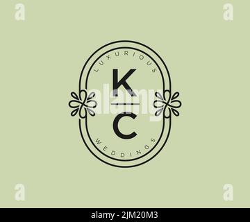KC initiales lettre mariage monogramme logos modèle, dessin à la main moderne minimaliste et des modèles floraux pour cartes d'invitation, Save the Date, élégant Illustration de Vecteur