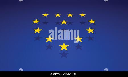 Drapeau de l'Union européenne avec des étoiles formant un coeur avec des ombres. Drapeau européen avec étoiles flottantes. Illustration de Vecteur