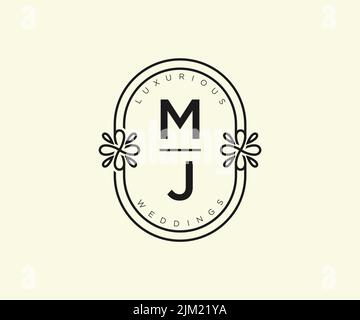 MJ initiales lettre mariage monogramme logos modèle, dessin à la main moderne minimalistes et modèles floraux pour cartes d'invitation, Save the Date, élégant Illustration de Vecteur