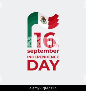 16 septembre, mexique jour de l'indépendance. Modèle vectoriel avec drapeau mexicain ondulé dans un style simple et concis, icône. Fête nationale du Mexique le septembre Illustration de Vecteur