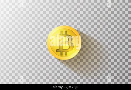 Golden coin bitcoin btc vecteur isolé avec ombre. Symbole de bitcoin crypto-monnaie sur une pièce brillante dorée. Illustration de Vecteur