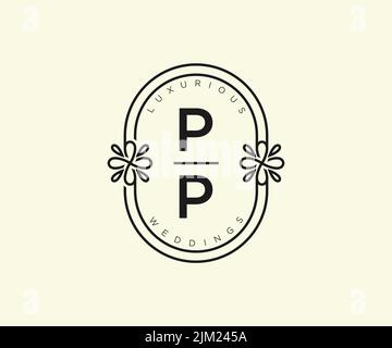 PP initiales lettre mariage monogramme logos modèle, dessin à la main moderne minimalistes et modèles floraux pour cartes d'invitation, Save the Date, élégant Illustration de Vecteur