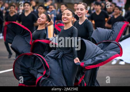 Les membres de Banda Monumental de Mexico lors de la répétition de travail du Royal Edinburgh Military Tattoo de cette année, intitulé Voices, à la caserne de Redford, à Édimbourg. Date de la photo: Jeudi 4 août 2022. Banque D'Images