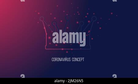 Concept de danger du coronavirus. Couronne à partir de triangles et de points lumineux. Arrière-plan de beau bleu rouge foncé. Illustration de Vecteur