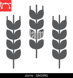 Icône de glyphe de blé, sans orge et sans gluten, icône de vecteur de grain de blé, graphiques vectoriels, signe plein de trait modifiable, eps 10. Illustration de Vecteur