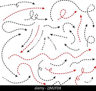 Grandes flèches et indications de direction. Trait fin avec flèche. Lignes pointillées avec flèches, Illustration de Vecteur