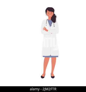 Médecin femme confiante aux bras croisés. Employé de l'hôpital dans une illustration vectorielle uniforme Illustration de Vecteur