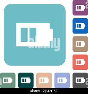 Demi-batterie avec deux unités de charge alternent les icônes plates blanches sur les arrière-plans carrés ronds de couleur Illustration de Vecteur