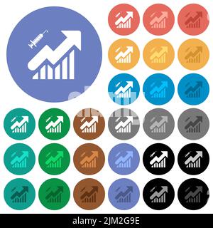 Graphique de vaccination icônes plates multicolores sur fond rond. Inclut des variantes d'icônes blanches, claires et sombres pour les effets de survol et d'état actif, a Illustration de Vecteur