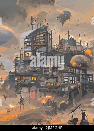 les bâtiments brûlent la nuit Illustration de Vecteur