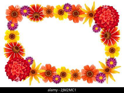 Cadre décoratif avec fleurs d'automne. Magnifique bouquet décoratif de plantes en fleurs. Illustration naturelle. Illustration de Vecteur