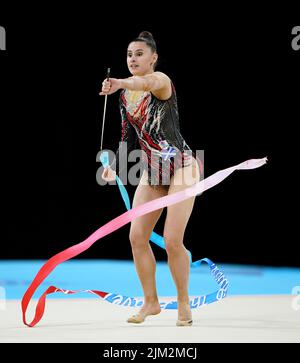 Louise Christie en Écosse pendant la gymnastique rythmique, la finale de l'équipe et la qualification individuelle - sous-division 1 à l'Arena Birmingham le septième jour des Jeux du Commonwealth 2022 à Birmingham. Date de la photo: Jeudi 4 août 2022. Banque D'Images