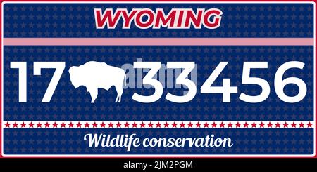 Plaques d'immatriculation de véhicule marquant dans le Wyoming aux États-Unis d'Amérique, plaques d'immatriculation de véhicule.numéros d'immatriculation de véhicule de différents États américains.Vintage Illustration de Vecteur