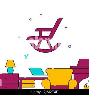 Icône de vecteur de ligne pleine de chaise à bascule, illustration simple, bordure inférieure associée. Illustration de Vecteur