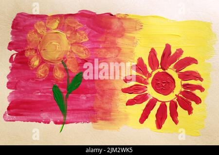 Motif fleuri fait main. Nature fleurie peintures abstraites de la nature. Peinture d'art colorée avec peintures acryliques. Dessiner comme un passe-temps. Peinture faite à la main. Banque D'Images