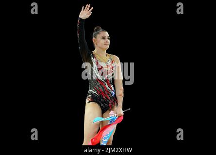 Louise Christie en Écosse pendant la gymnastique rythmique, la finale de l'équipe et la qualification individuelle - sous-division 1 à l'Arena Birmingham le septième jour des Jeux du Commonwealth 2022 à Birmingham. Date de la photo: Jeudi 4 août 2022. Banque D'Images